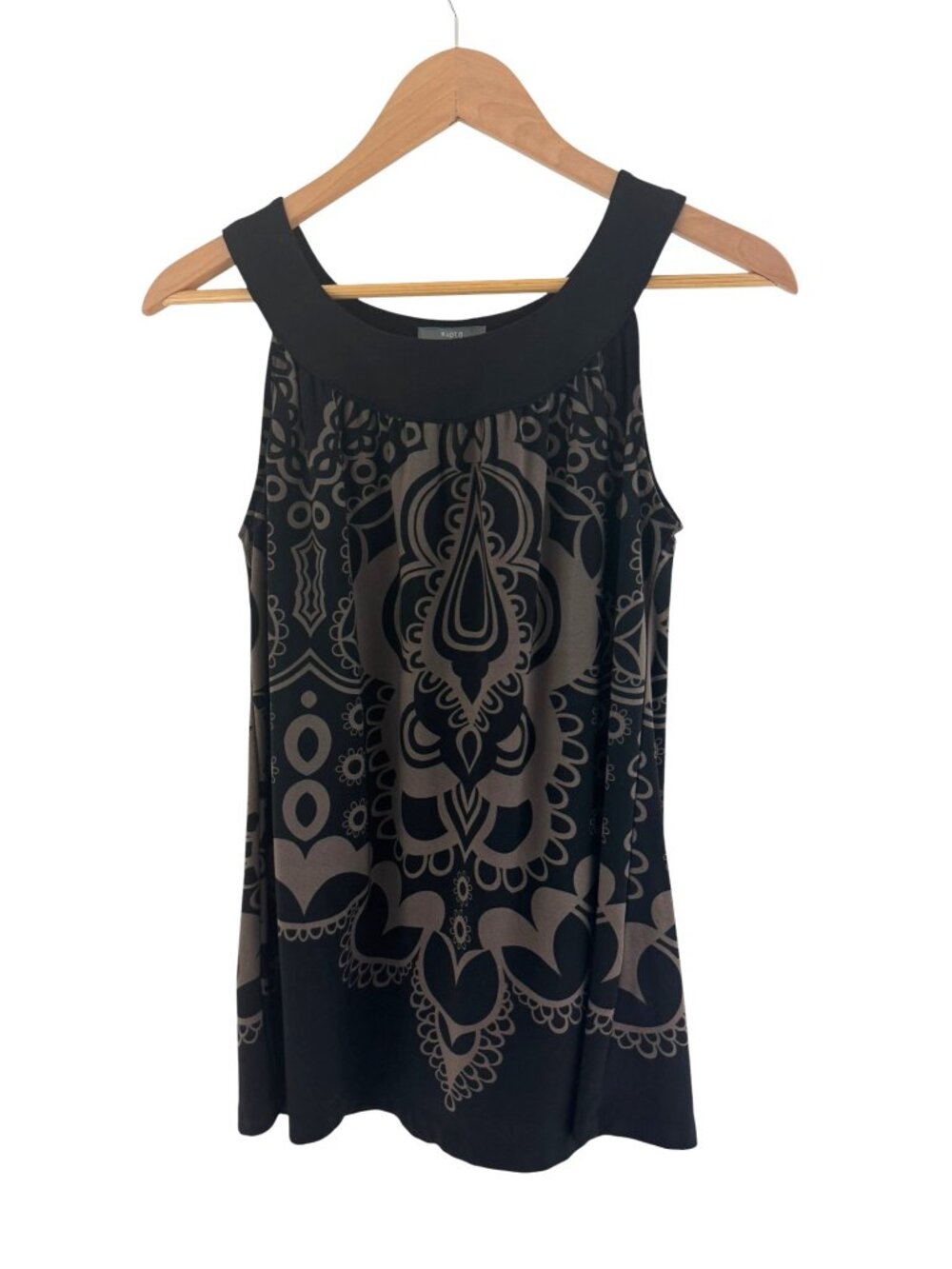 Apt. 9 Black Brown Printed Halter Babydoll Tank Top Shirt Blouse Summer Size S - Picture 7 of 8